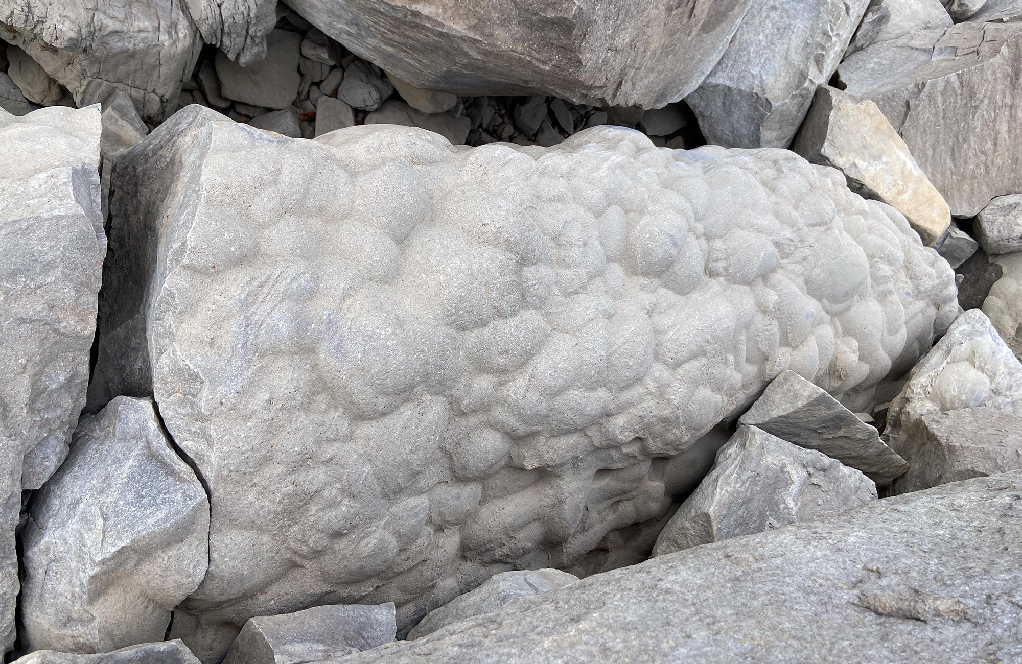 A pile of broken, white rocks.