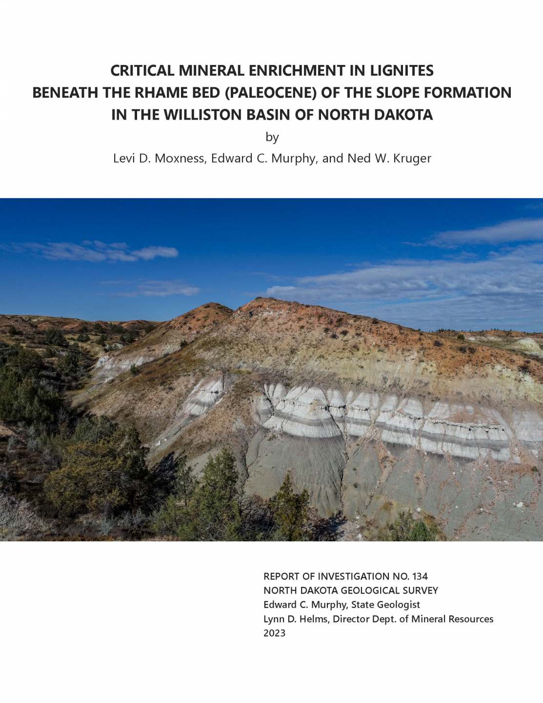 Cover of a scientific report with text and a photo of a landscape.