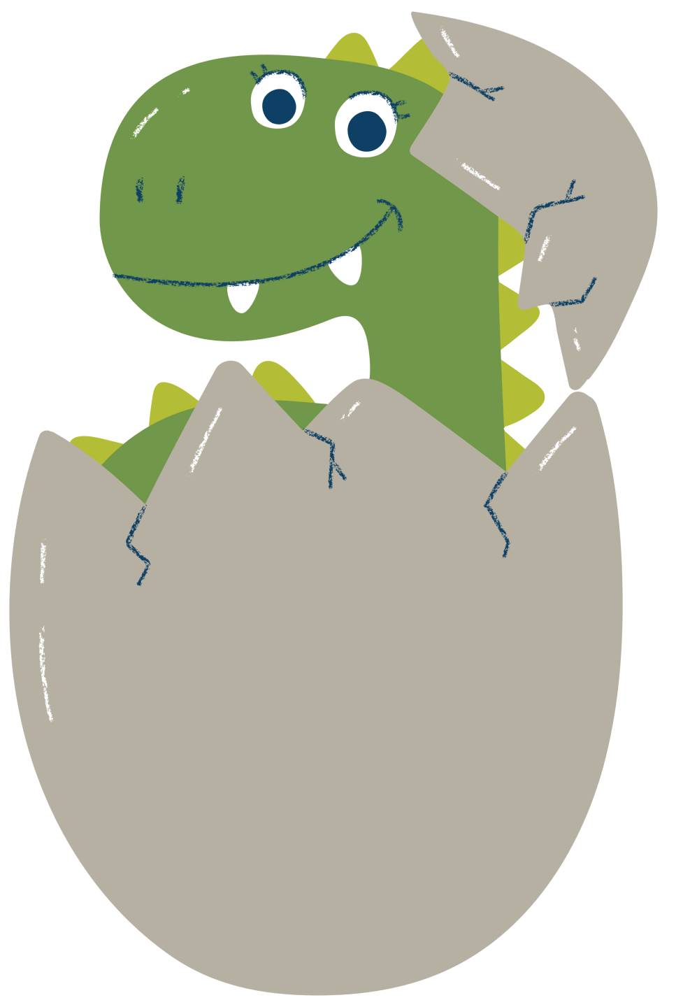 Cartoon image of a baby dino hatching out of an egg.