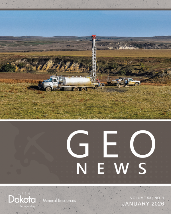 Geo News magazine cover featuring a photo of drilling trucks.