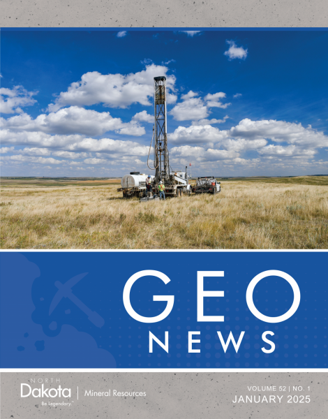 Geo News cover featuring a drilling rig on the prairie on a partly cloudy day.