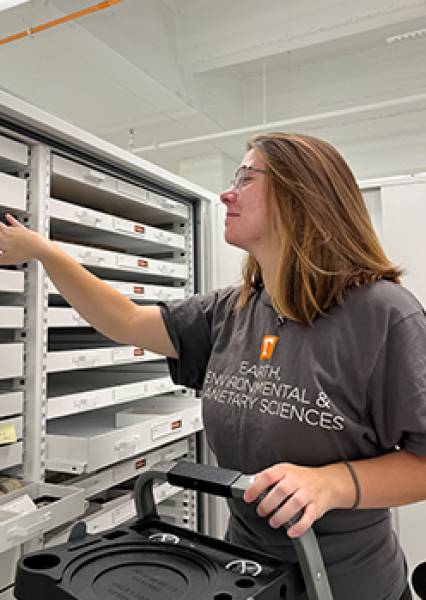 Hannah organizing the Medora collection