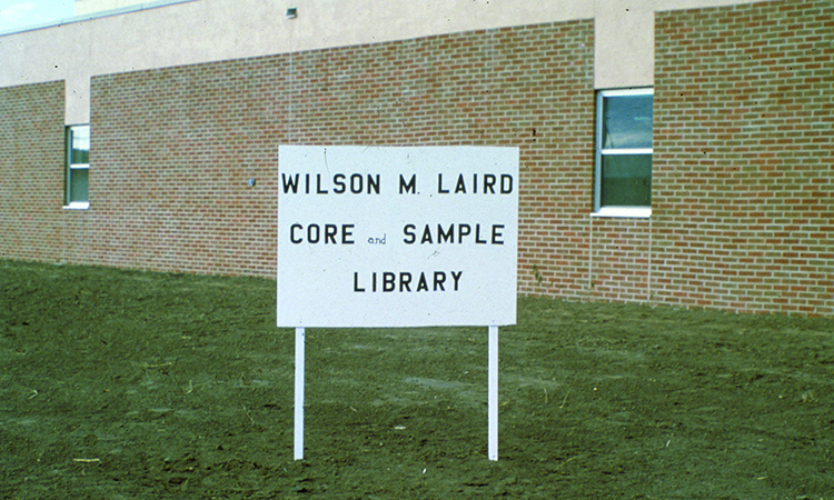 old photo of Wilson M. Laird Core & Sample Library sign