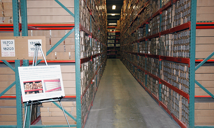 Wilson M. Laird Core & Sample Library warehouse shelves