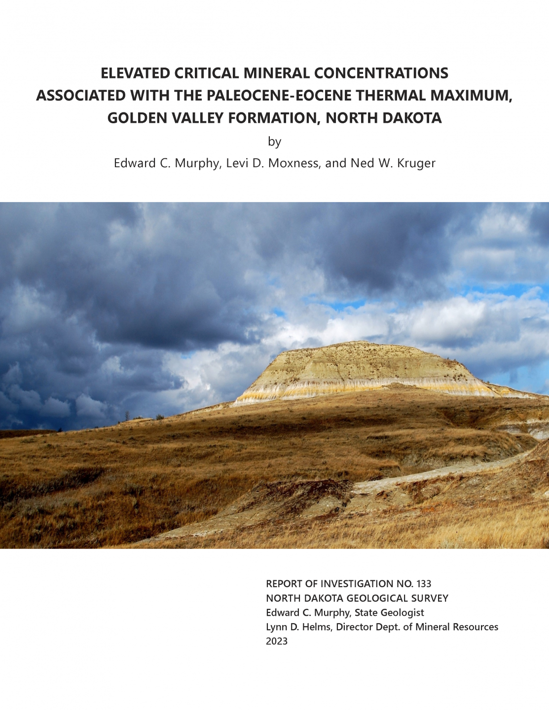 RI-133 Elevated Critical Mineral Concentrations Associated with the Paleocene.Eocene Thermal Maximum, Golden Valley Formation, North Dakota report cover