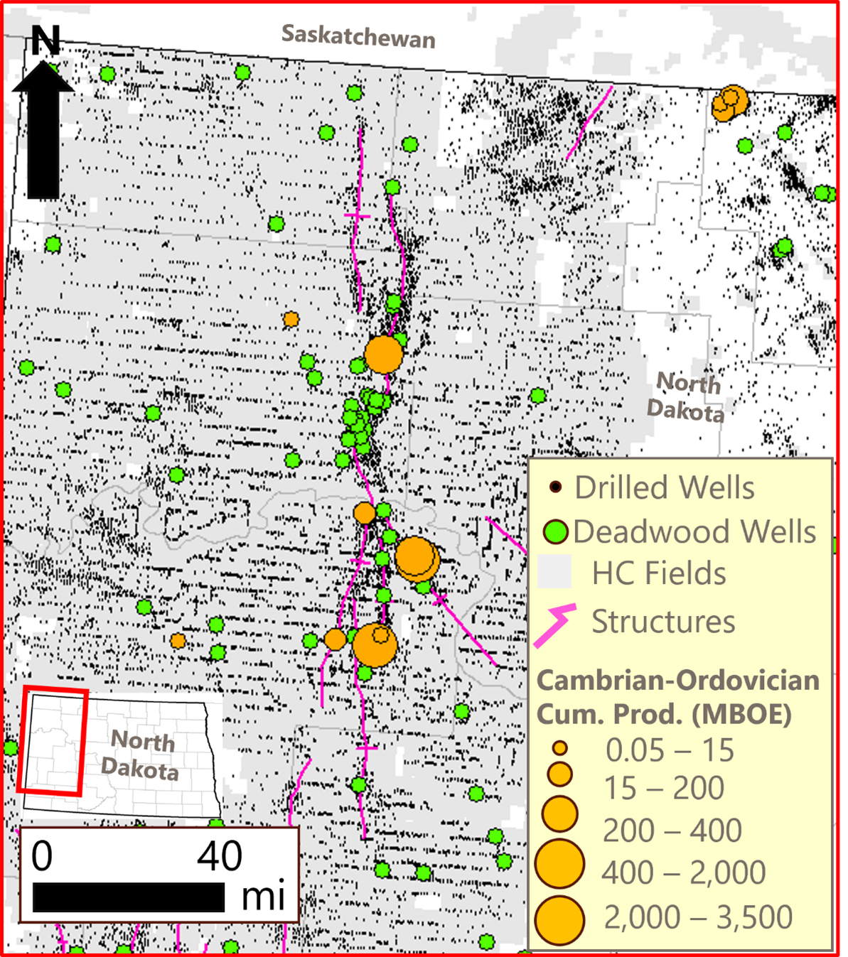 Cumulative oil production from Deadwood Formation in North Dakota