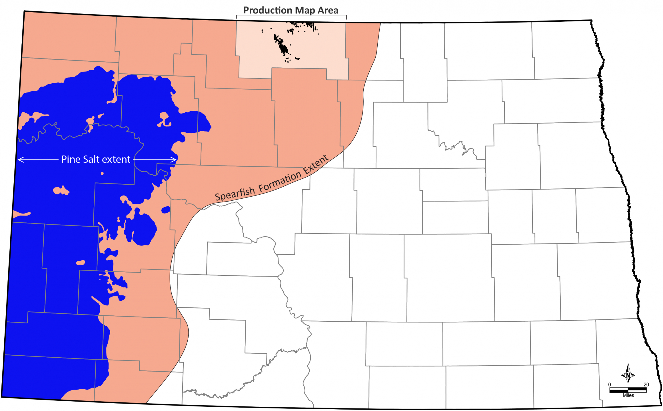 map of North Dakota outlining the Spearfish Formation