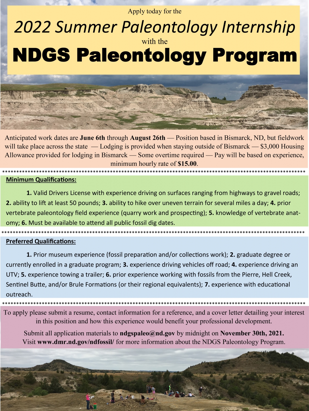 Flier advertising the 2022 paleontology intern position