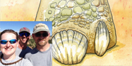 Becky, Jeff & Clint, in front of an Edmontosaurus foot