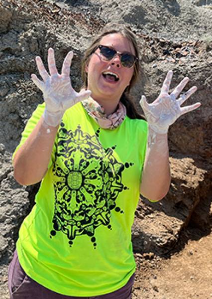 Hannah sporting plaster covered hands