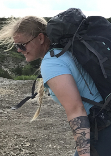 Kesley fighting against the wind in Medora