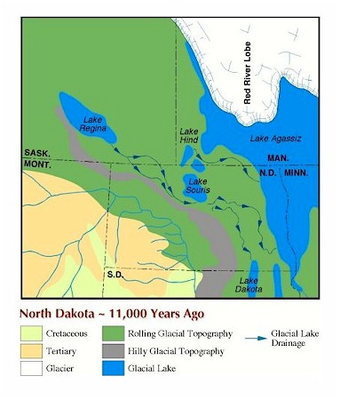 Map of North Dakota - 11,000 years ago