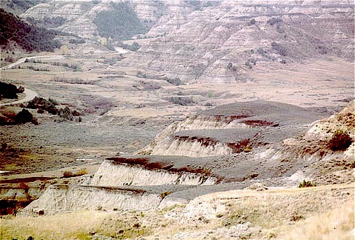 Figure 5. View west at bench-forming Sentinel Butte bentonite, North Unit, Theodore Roosevelt National Park. 