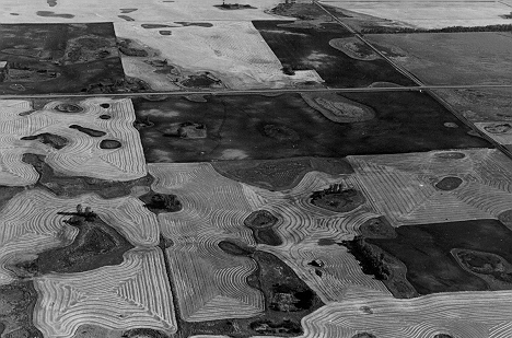 Aerial view of typical collapsed glacial topography in Nelson County, North Dakota.