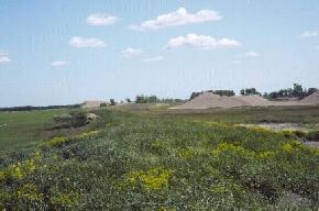 A sand and gravel pit in a spit deposit in Traill County. The beach deposits along the western edge of glacial Lake Agassiz are a source of sand and gravel 
								in eastern North Dakota.Photo by D.P. Schwert, NDSU).