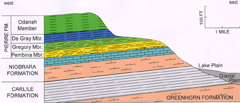 The Cretaceous formations exposed in valleys along the Pembina Escarpment area.